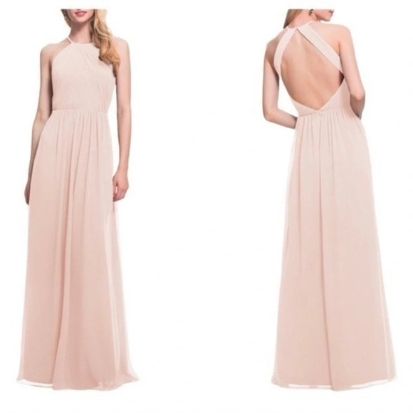 Bill Levkoff Dresses & Skirts - LEVKOFF Blush Chiffon Open Back High Neck Gown Size in Pink